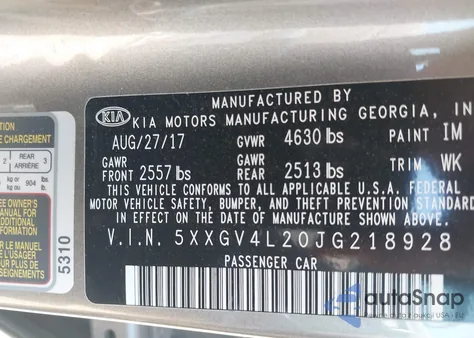 2018 Kia Optima Sx Turbo из США, поврежденный, VIN 5XXGV4L20JG218928